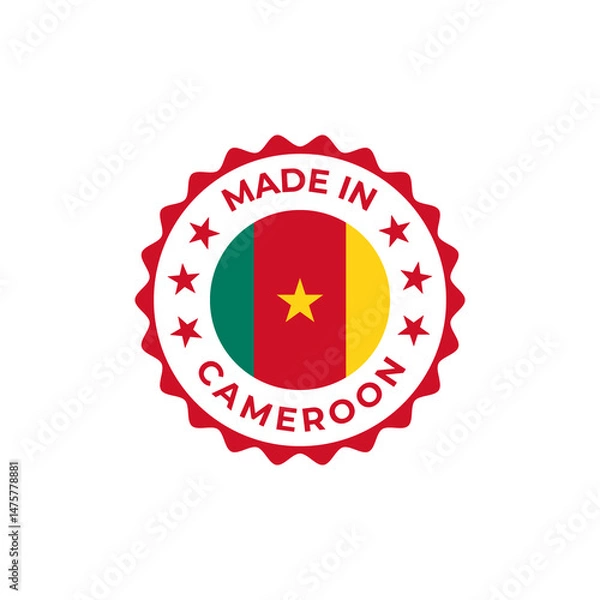 Obraz Made in Cameroon transparent seal badge design sticker with flag