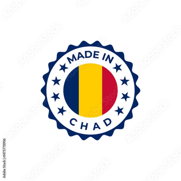 Fototapeta Made in Chad transparent seal badge design sticker with flag