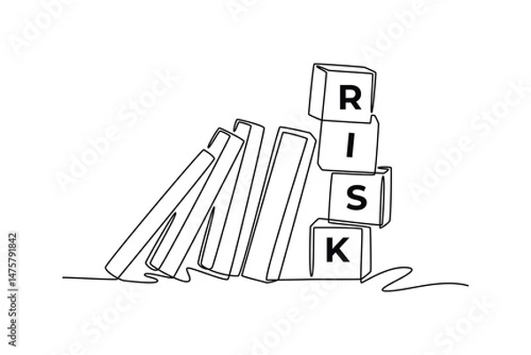 Obraz  Risk management concept. Single line draw design. Vector graphic illustration