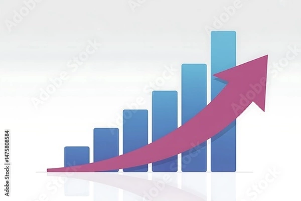 Fototapeta Modern Business Bar Chart on White Canvas with Magenta Upward Arrow – Clean Layout | 32K Ultra HD

