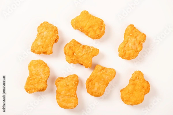 Fototapeta Chicken nuggets isolated on white background. Top view