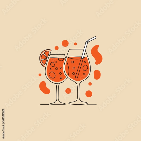 Fototapeta Aperol Spritz summer drinks perfect refreshment orange slice straw cheers