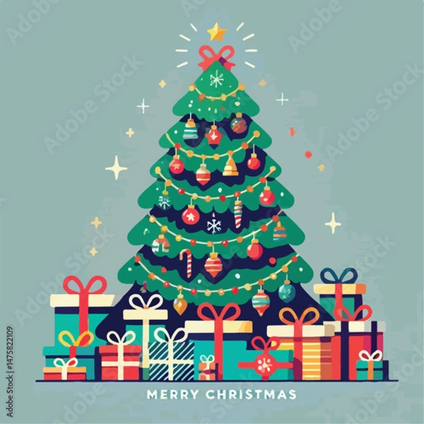 Fototapeta beautiful christmas tree vector image