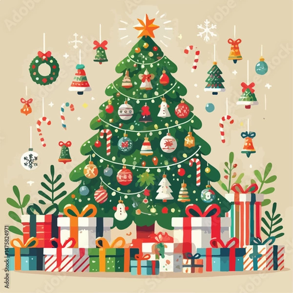 Fototapeta beautiful christmas tree vector image