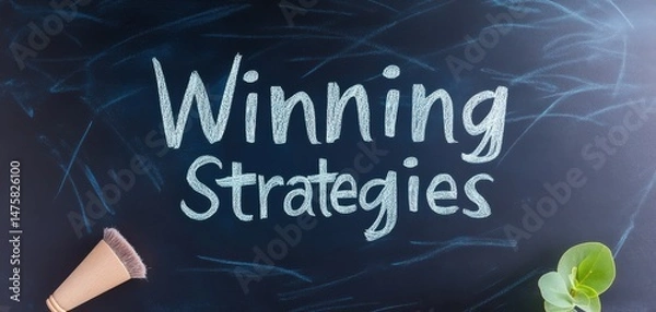 Fototapeta A creative chalkboard displaying the phrase 'Winning Strategies', ideal for motivational or educational themes.