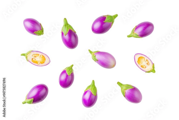 Fototapeta Mini eggplant slender purple strips diagonal line flatlay isolated on transparent background
