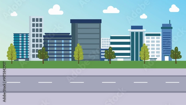 Fototapeta building city road animation background vector illustration