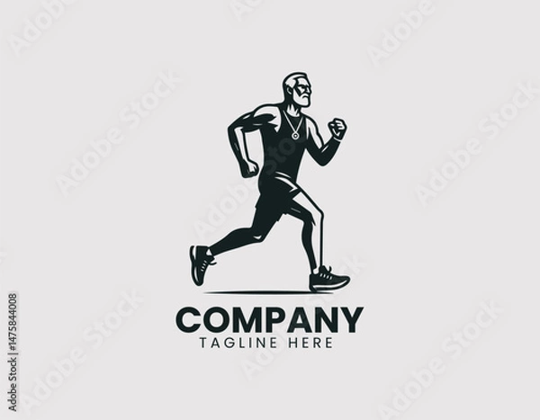 Obraz Active Senior Man Jogging in Sportswear Vector Logo Design, Elderly Man Running in Athletic Wear Vector Logo