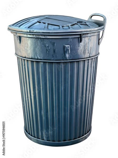 Fototapeta Gray metal garbage can with lid