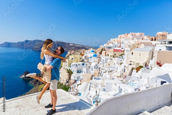 Fototapeta Young couple on island of Santorini
