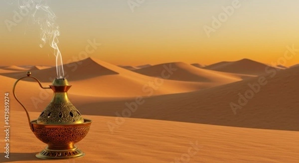 Obraz Serene Desert Sunset: Incense Burner in Golden Sandscape