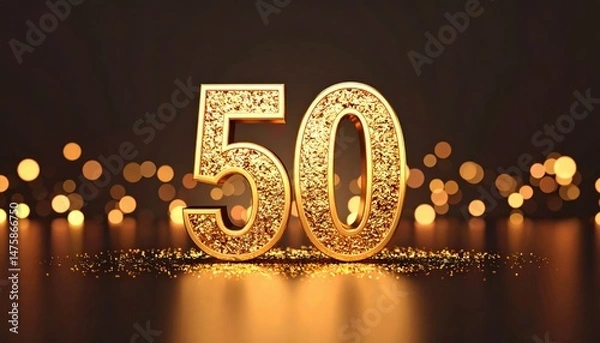 Fototapeta Golden 50th birthday sign with a blurry background