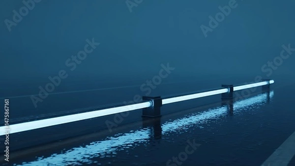 Fototapeta Futuristic Neon Light Installation On Wet Surface Minimalist Abstract Background A Modern Aesthetic Design