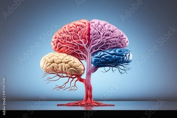 Fototapeta Colorful Human Brain Tree Concept – Growth and Knowledge Metaphor