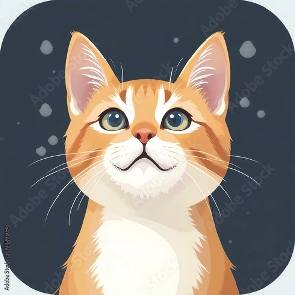Fototapeta A cute orange cat illustrated with big eyes, gazing upwards. Perfect for pet lovers and feline enthusiasts looking for charming visuals.