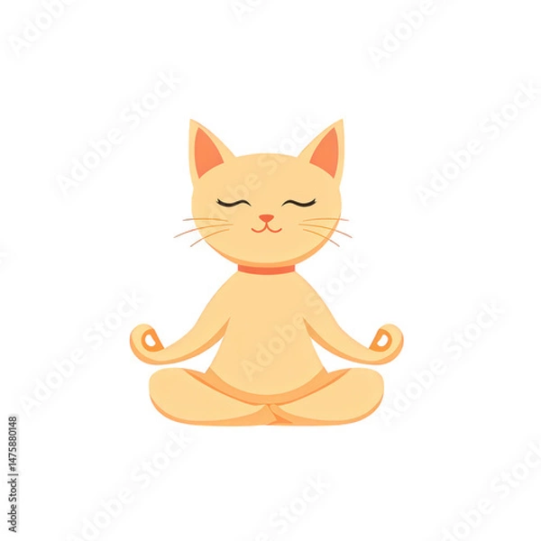 Fototapeta Calming Cat in Meditative Pose for Relaxation and Mindfulness Illustration