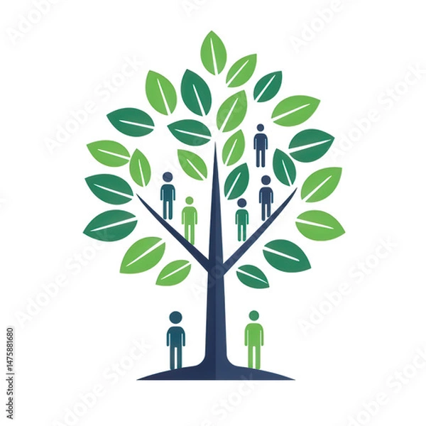 Fototapeta Creative Illustration of Tree with People in a Nature Concept Design