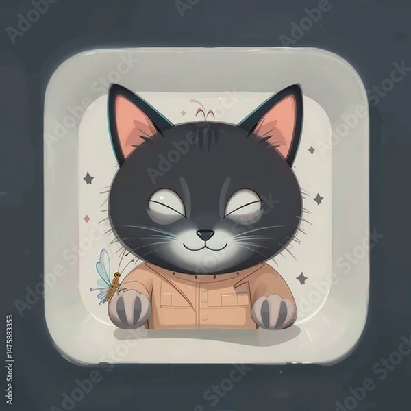 Fototapeta An adorable cartoon cat character wearing a cozy outfit, featuring cute details and a joyful expression. Perfect for children's themes.