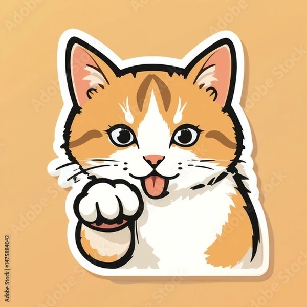Fototapeta Playful cartoon cat design featuring a cute orange tabby with striking blue eyes and a charming expression.