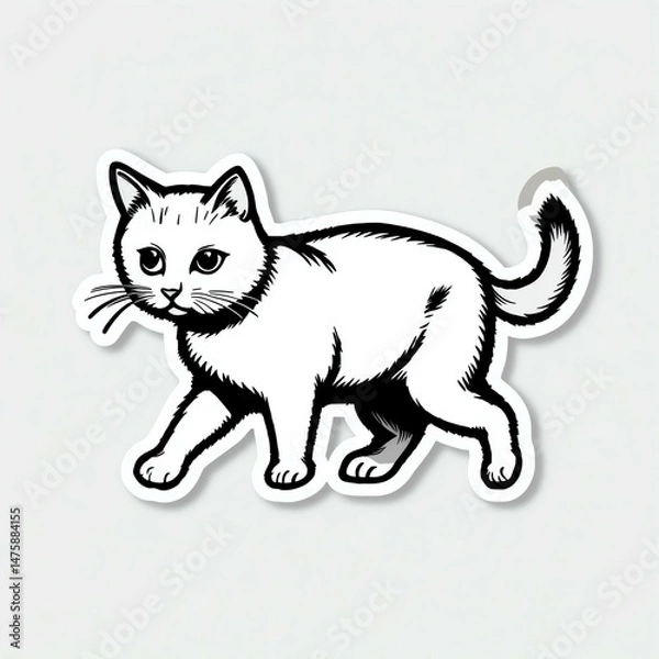 Fototapeta Stylized illustration of a curious cat exploring its surroundings with playful curiosity and charm, perfect for pet lovers.