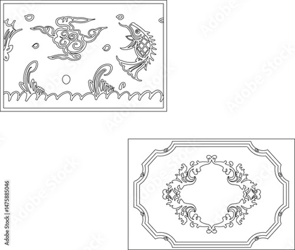 Fototapeta vector illustration sketch drawing ornament decoration decoration pattern background classic vintage ethnic traditional abstract modern floral natural