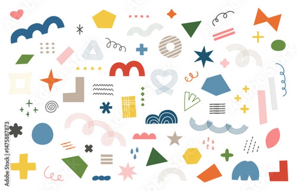 Obraz 手描き風　飾り　ラフ　落書き　装飾　素材　イラスト　ベクター　あしらい　波線　破線　星　雨　セット