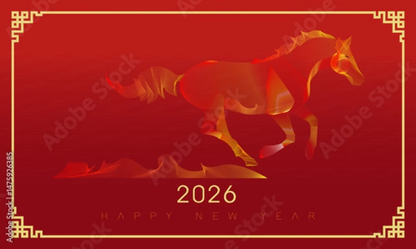 Fototapeta happy new  year 2026, 2026 the year of horse , design for card , calender of chinese new year 2026
