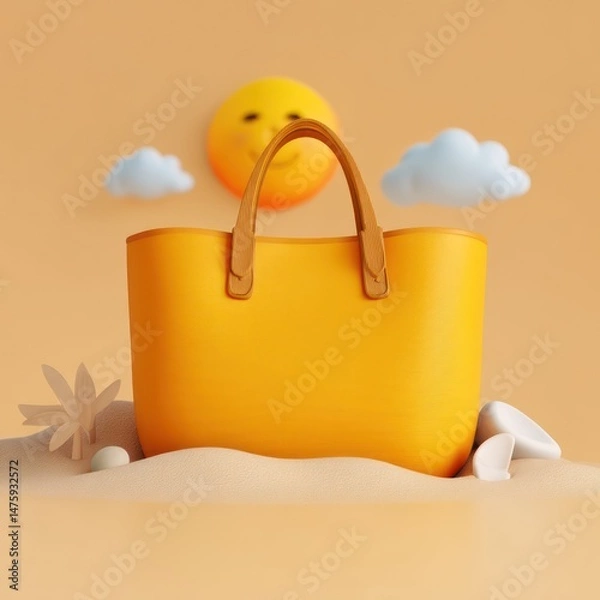 Fototapeta 3D rendered cartoon beach bag mockup with available blank space for your custom branding.
