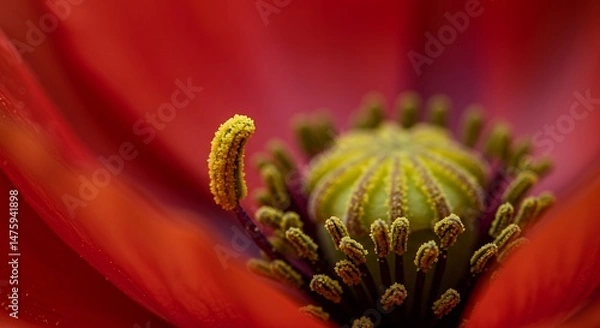 Obraz Close-Up Macro Photography of a Red Poppy Flower's Intricate Details