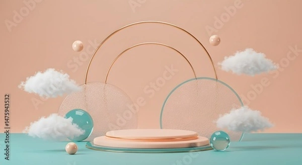 Obraz Pastel Peach and Teal 3D Render Minimalist Product Display Platform