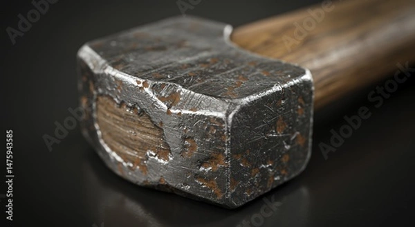 Obraz Close-up of a Weathered Hammer Head: A Detailed Look at Craftsmanship and Time