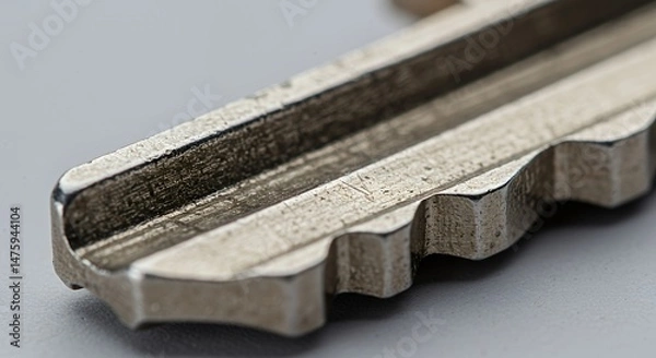 Obraz Macro Photography of Key Detail: Unveiling the Intricate Serrations and Precision Engineering of a Metal Key