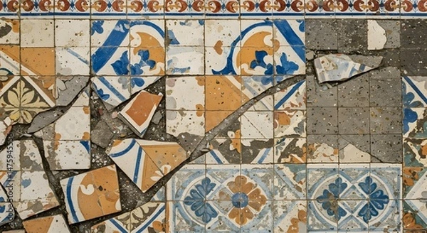Obraz Broken Colorful Vintage Tile Floor Texture