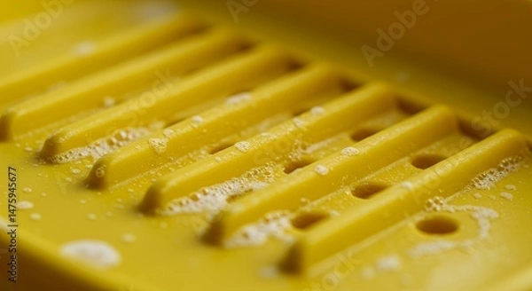 Obraz Close-up view of a yellow soap dish with soap suds