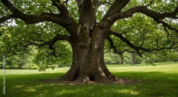 Obraz Majestic Oak Tree in a Lush Green Meadow Nature Photography