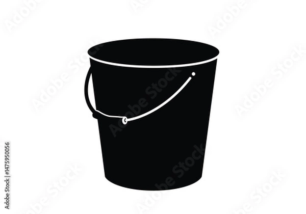 Obraz Bucket silhouette. This image shows a black and white design of a bucket with a handle, used for carrying and storing liquids or various materials. Vector clipart illustration design.