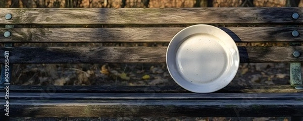Obraz Lonely Ceramic Plate on Park Bench at Dusk, Generative AI