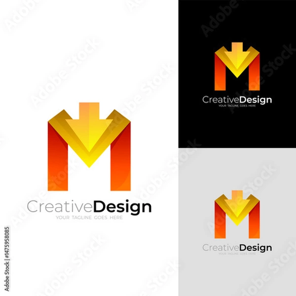 Fototapeta M logo and arrow design combination, 3d colorful design