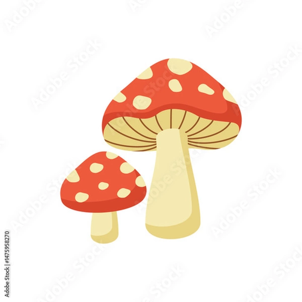 Obraz Simple Red and Beige Spotted Mushrooms Vector Illustration
