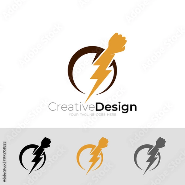 Fototapeta logo of clenched fist and lightning flash forming a circle