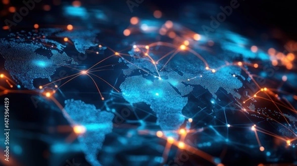 Fototapeta Global Network Connections: A Visual Representation of Worldwide Digital Interconnectivity