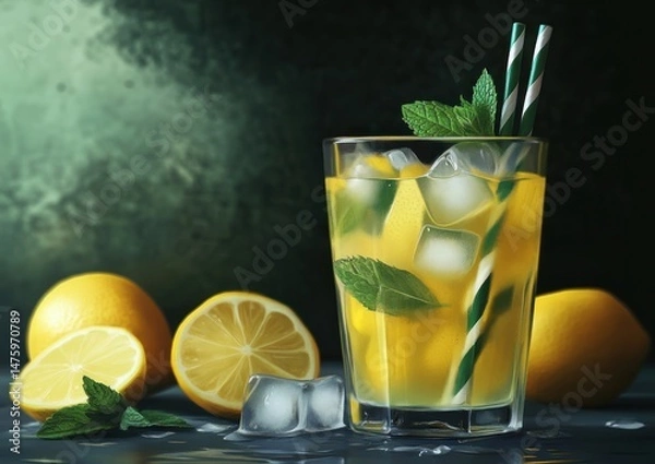 Fototapeta Refreshing Homemade Lemonade with Mint – Summer Drink in Mason Jar