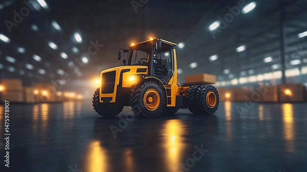Obraz Yellow Tractor in Warehouse.