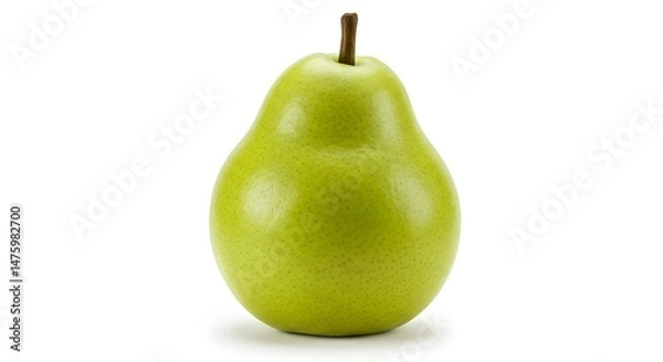 Fototapeta A green pear placed on a white background, angled to emphasize its natural imperfections and lifelike texture.