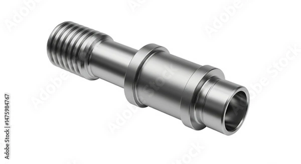 Obraz Close up shot of a metal fitting with threads and a hollow end on a black background studio shot