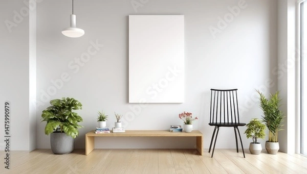 Fototapeta Customizable wall poster mockup with a space for branding, advertisements, or artwork.