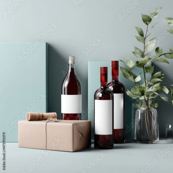 Obraz Wine packaging mockup featuring blank area for adding your custom design and branding.
