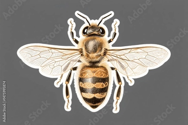 Fototapeta Bee drawing suitable classic golden ink wings sharp aligned structure. Suitable for logo design, cards, and minimal branding.