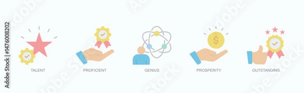 Obraz Brilliant Ascent Icon Set Isolated Vector With Icon Of Talent, Proficient, Genius, Prosperity, Outstanding In Flat Style