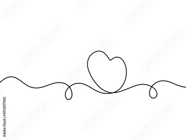 Fototapeta Flowing Romantic Love One Endless Line Drawing. Continuous Line Heart Shape Connection. Minimalist Heart Monoline Art. 